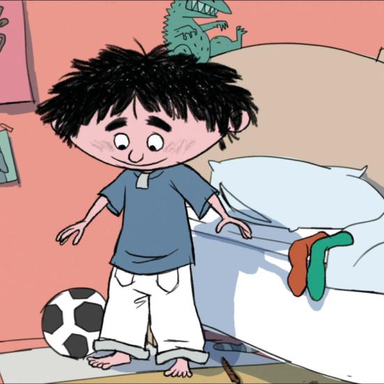 Tegnet dreng med bukser omvendt på