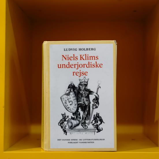 Foto af bogen Niels Klims underjordiske rejse i reol