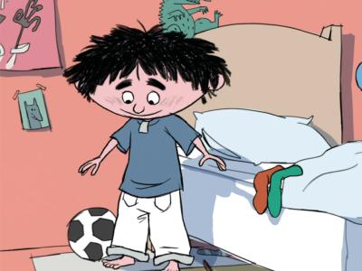 Tegnet dreng med bukser omvendt på