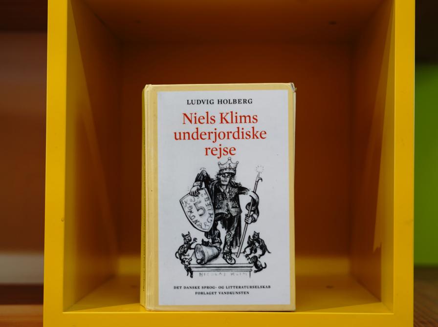Foto af bogen Niels Klims underjordiske rejse i reol