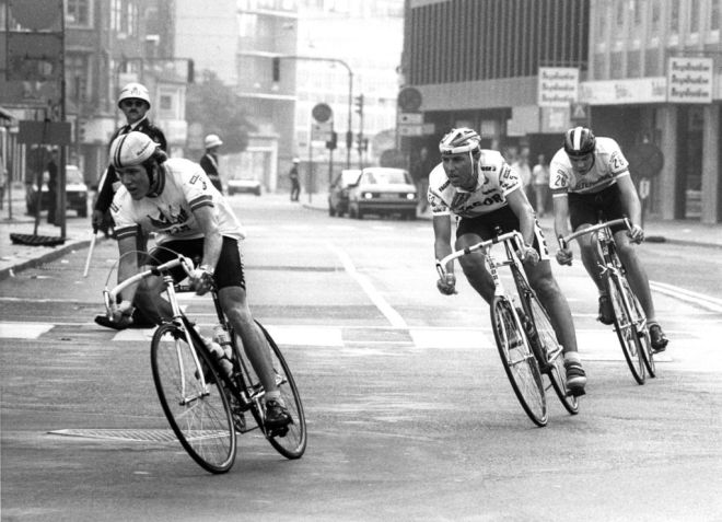 Cykelrytterne Jørgen Bo Petersen, John Carlsen og Bjørn Slangerup under Stjerneløbet 1988