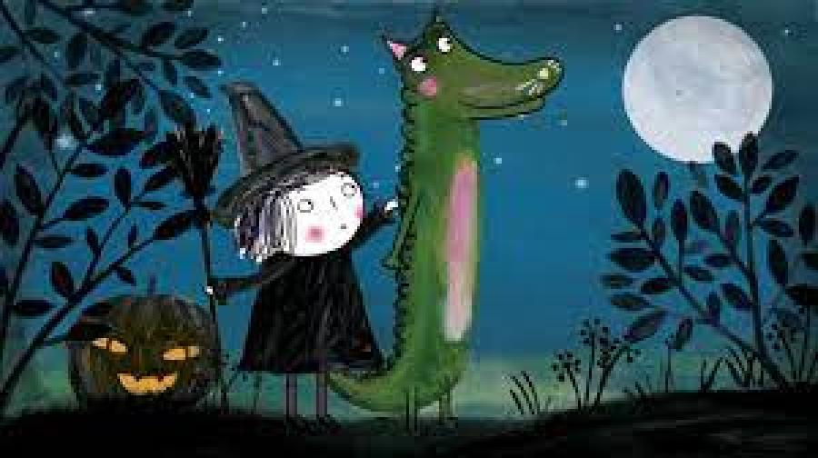 Pigen Rita og krokodillen klædt ud til Halloween